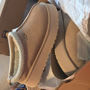UGG Tan Slippers with Woven Collar